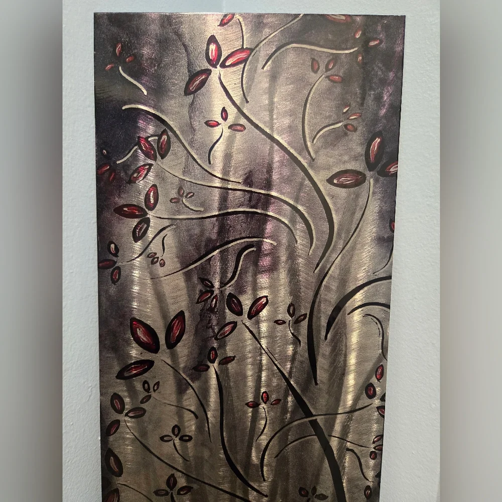 Elegant Black, Red & Silver Metal Wall Art Decor -‎ NEW